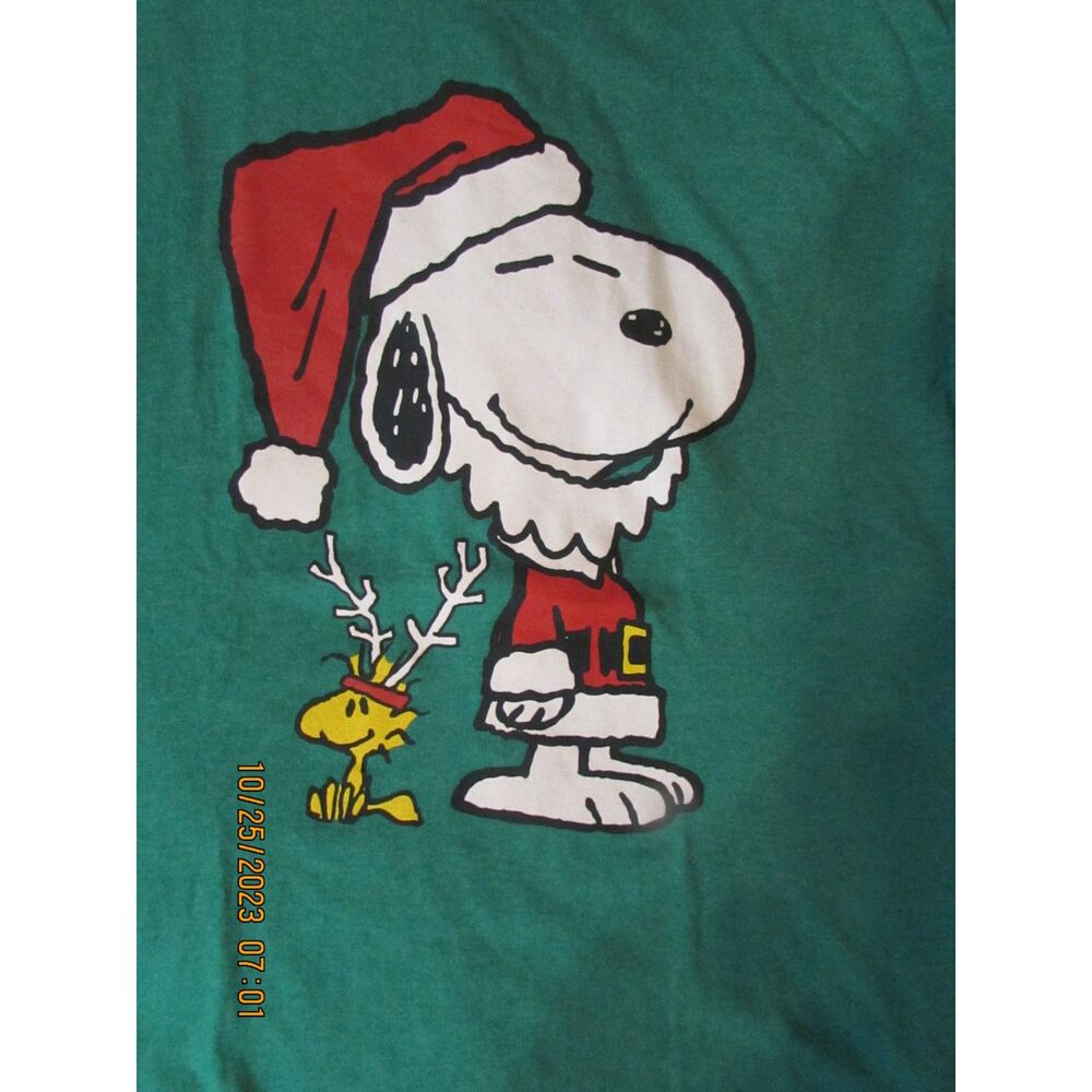 SNOOPY SIZE XL WOMEN'S T-SHIRT CHRISTMAS WOODSTOCK GREEN PEANUTS